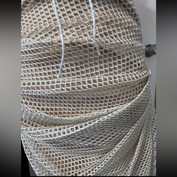 Cream Deep V Mesh with Gold Sparkle Tie Front Draped Mini Dress - NWT - Picture 4 of 6